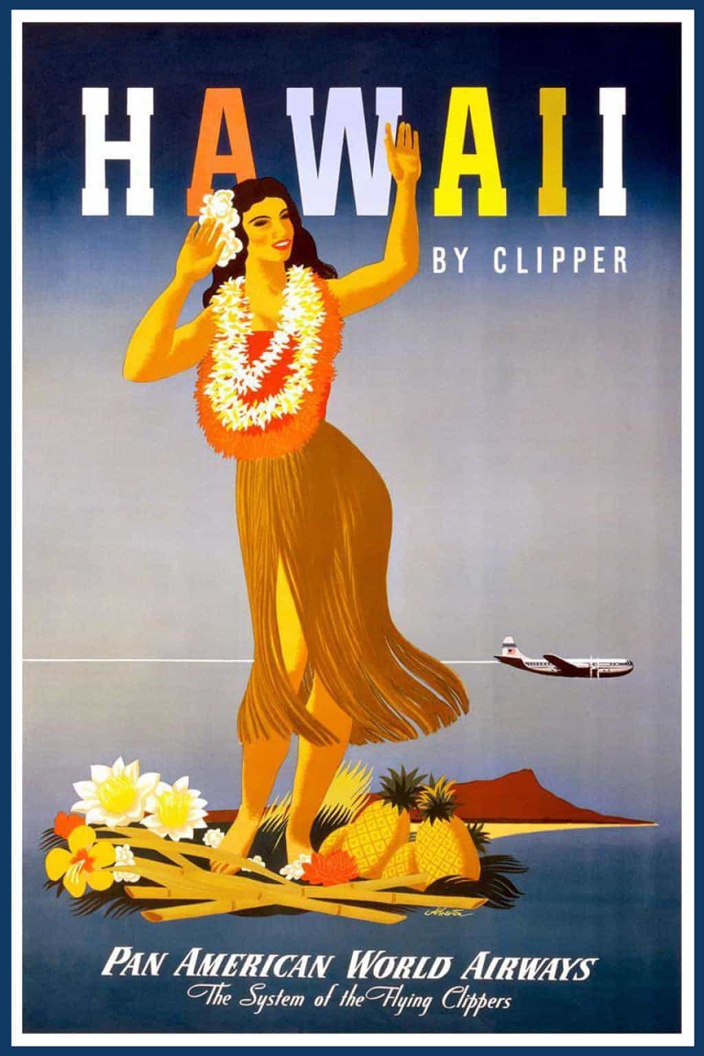 Vintage Airline Poster Advertising "Hawaii by Clipper" Pan ...