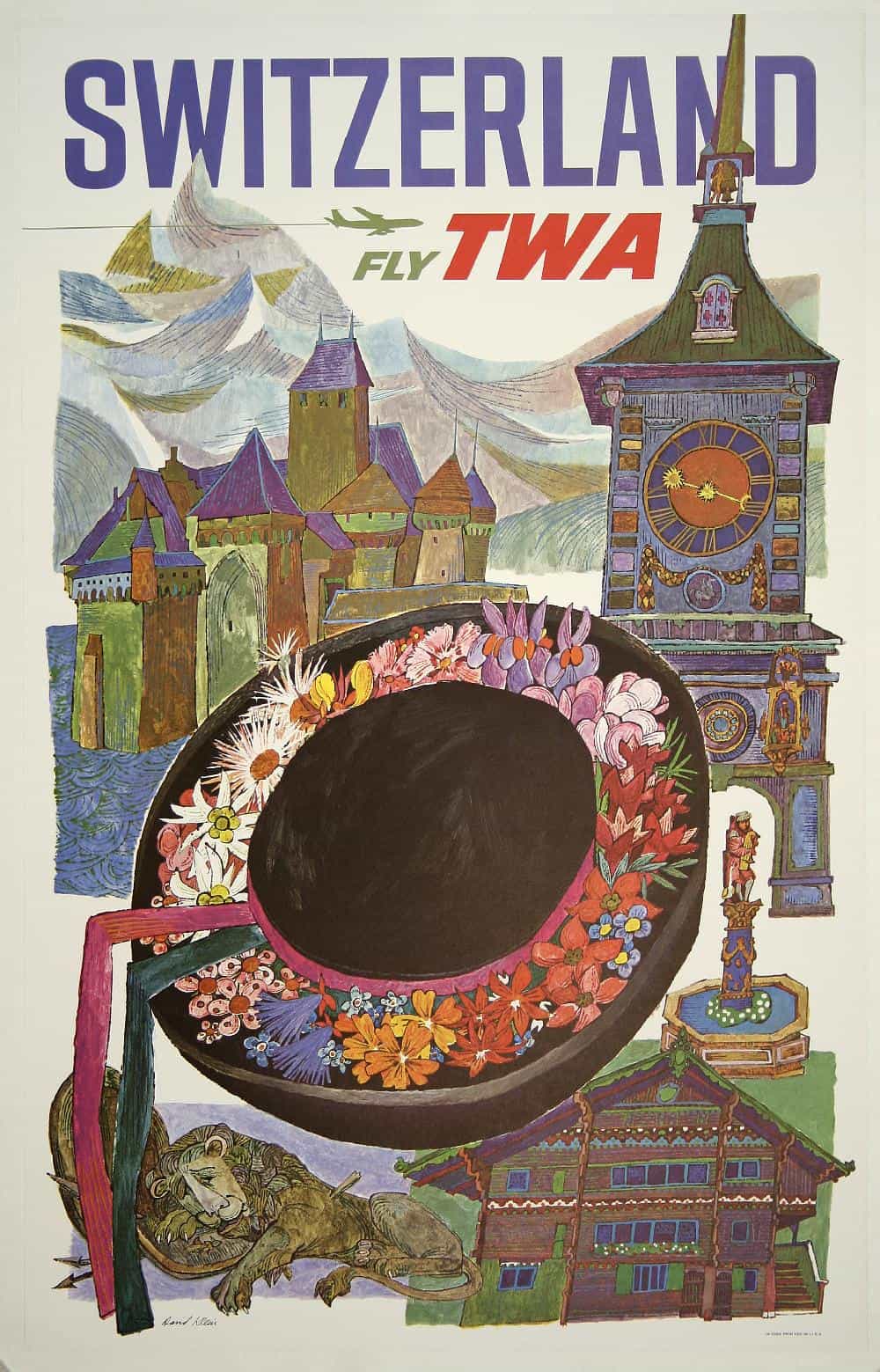 David Klein 1960 Fly TWA Switzerland Poster