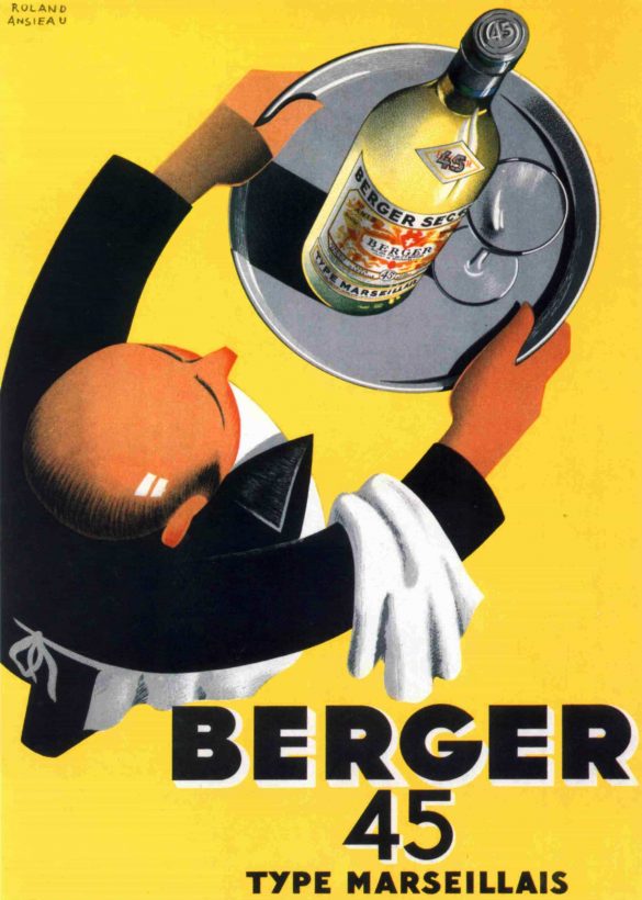 Vintage French Wine Poster Berger 45 by Roland Ansieau, 1935