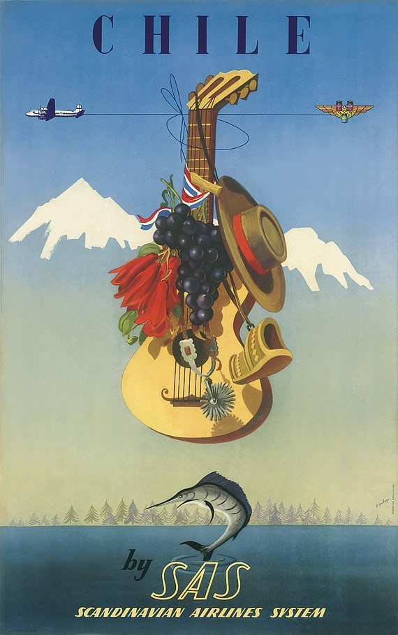 Chile by SAS Travel Poster Vintage Artwork of De Ambrogio