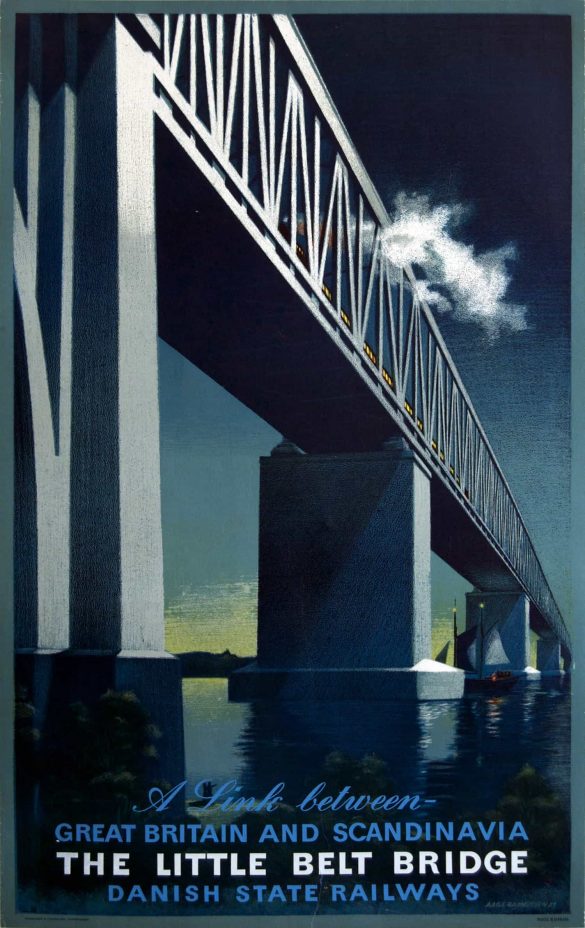 Vintage Rail Poster The Little Belt Bridge, Danish State Railways