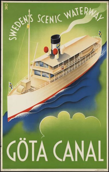 Göta Canal Swedens Scenic Waterway Art Nouveau Vintage Travel Poster