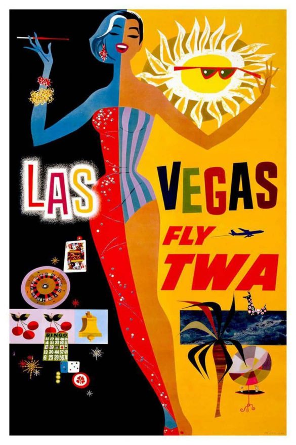 Fly TWA Vintage Las Vegas Poster by David Klein 1965