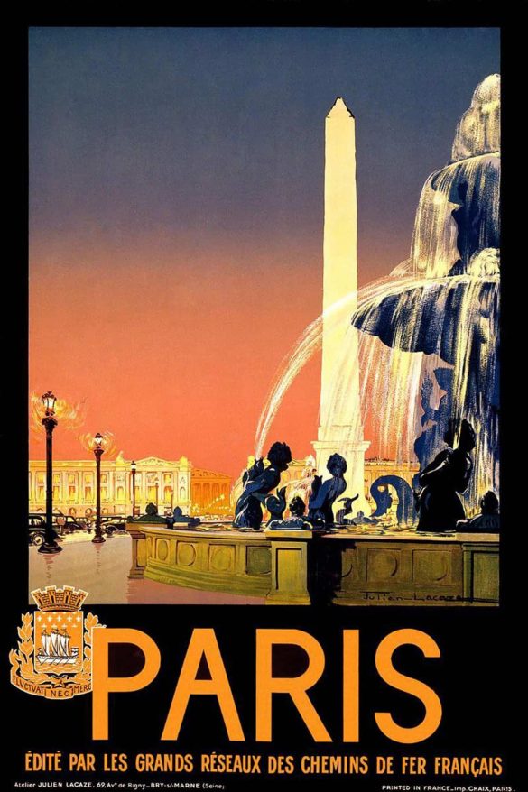 Vintage Travel Print Paris Fountain