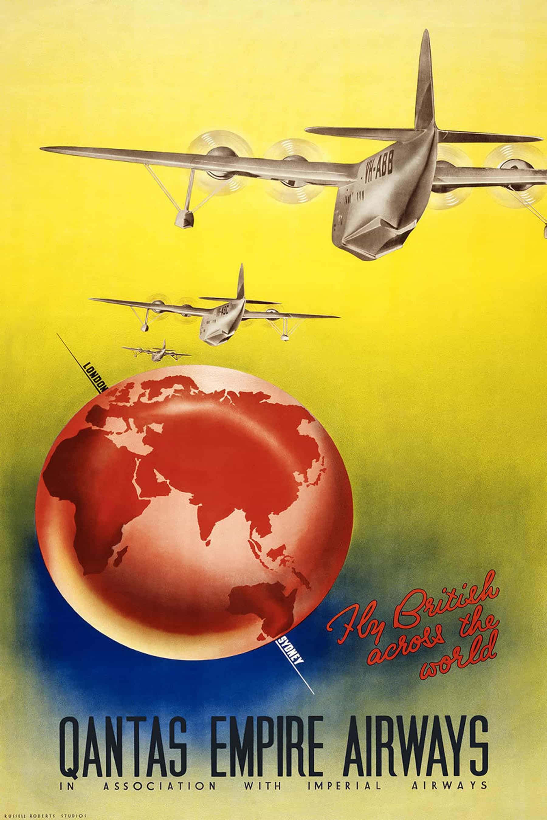 1960s Vintage Airline Travel Poster Print Qantas Airways Hawaii Rogers 