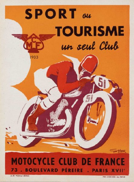 Sport ou Tourisme un seul Club Motorcycle Club de France Vintage French Sports Poster