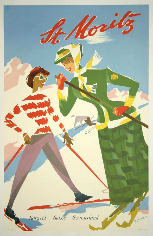European Vintage Art Poster, St Moritz Switzerland