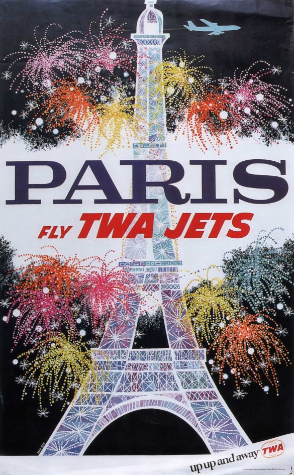 Vintage PARIS Poster Fly TWA Jets by David Klein