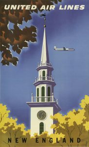 Vintage Airplane Posters United Airlines to New England