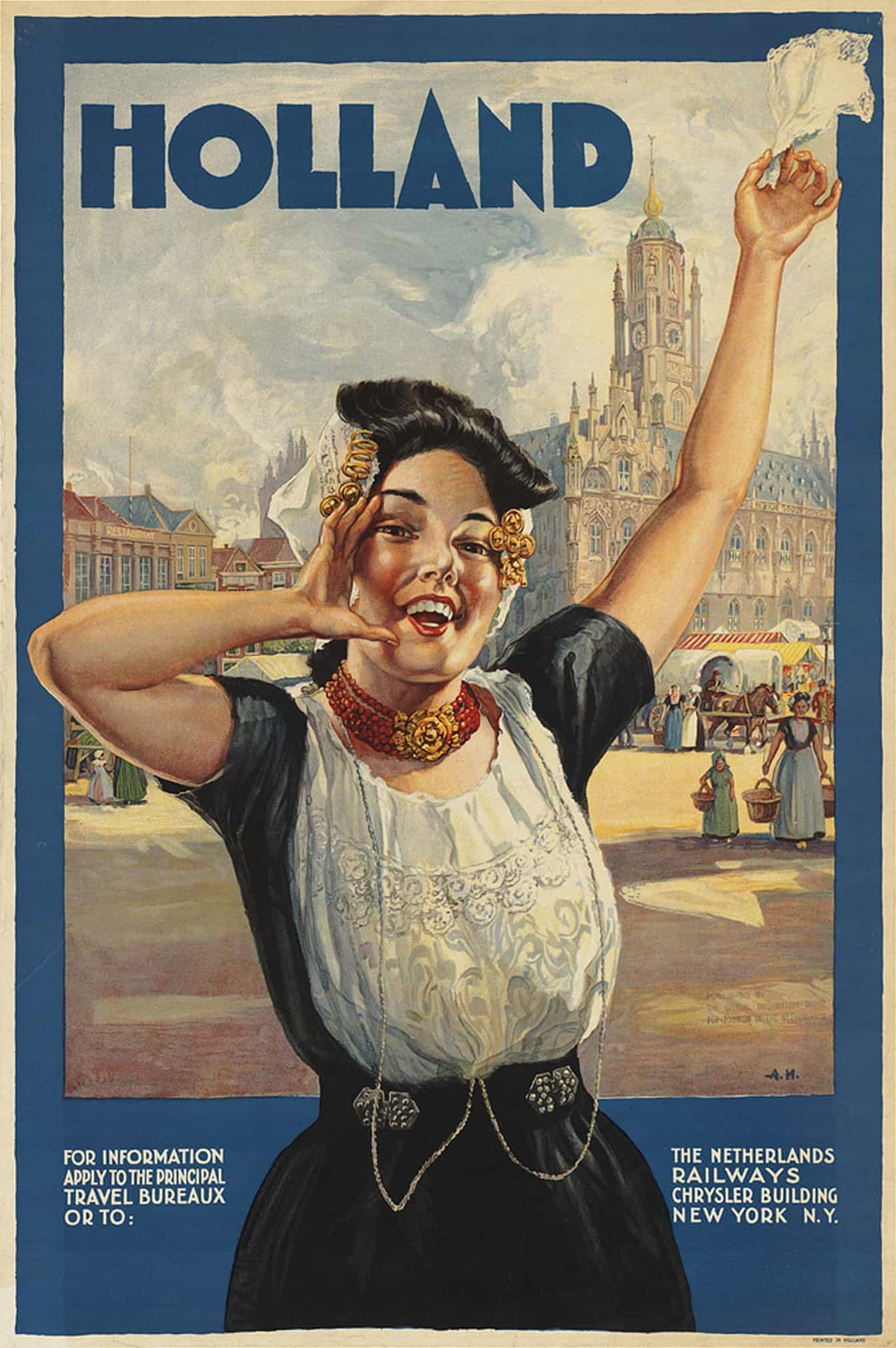 Holland Netherlands Dutch Village Vintage Travel Advertisement Art Poster Print 