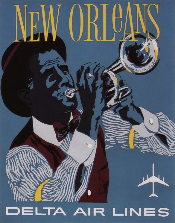Man in Trumpet Vintage New Orleans Poster by Delta Airlines