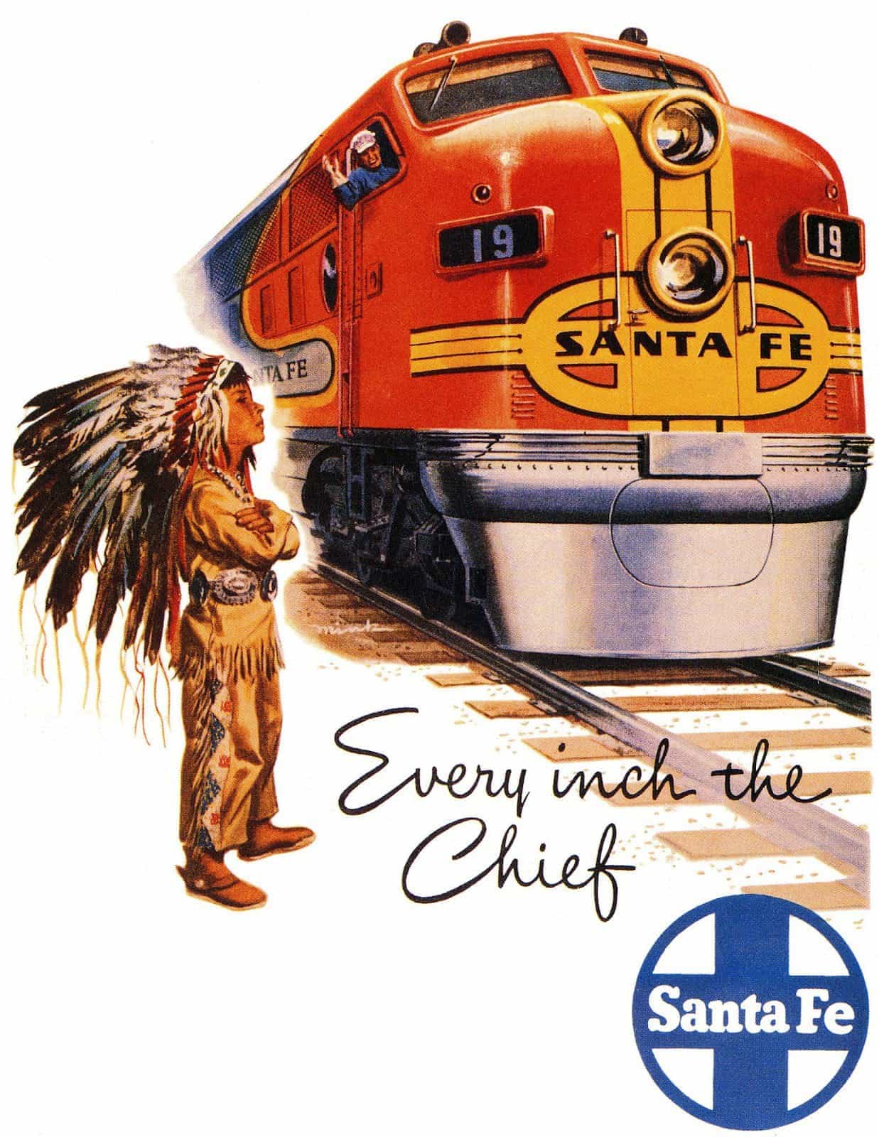 PRINT ADVERT RAIL TRAVEL CHIefS SANTA FE 1949 NATIVE AMERICAN INDIAN NOFL0751 