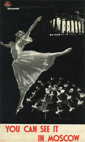 Ballerina you can see it in moscow vintage poster