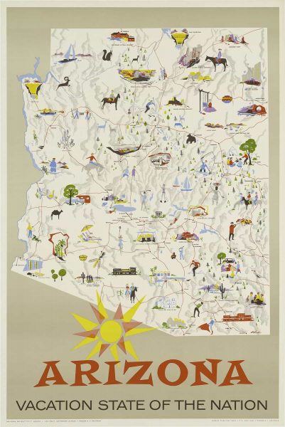 Arizona Vacation State of the Nation Vintage Travel Poster