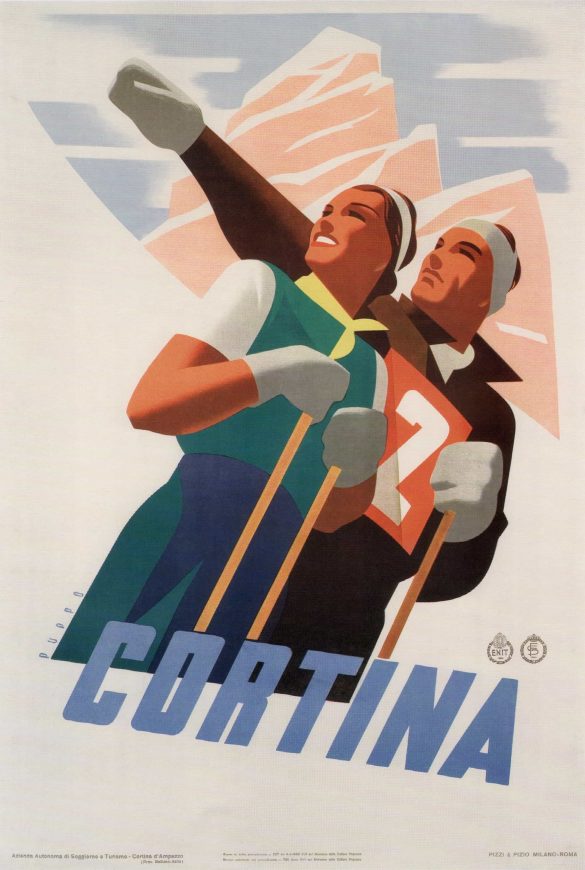 Cortina Italy Vintage Skiing Poster, 1938