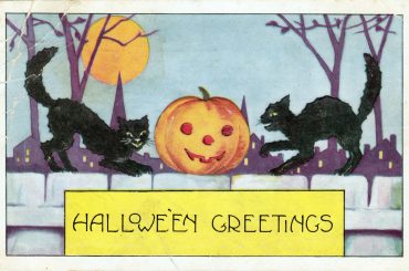 Halloween Greeting Card circa 1920; Pumpkin and Black Cats