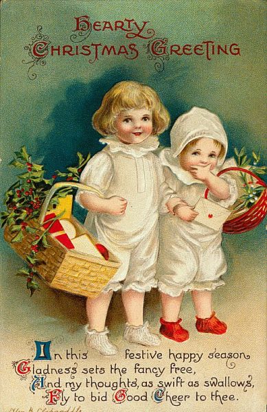 Hearty Christmas Greeting Vintage Christmas Postcard