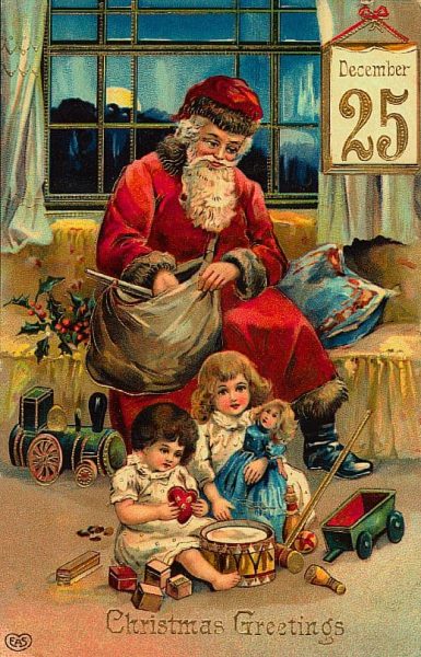 Santa Claus Christmas Greetings Vintage Holiday Clip art