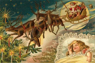 Santa Claus and Reindeers Vintage Christmas Clip Art