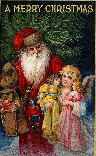 Santa with Angel Vintage Christmas Clip Art