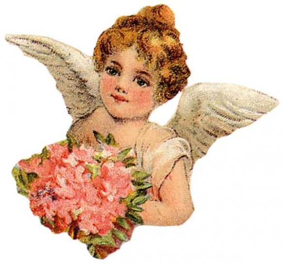 Victorian Cherub Angel With Bouquet Clip Art