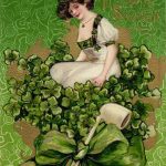 St. Patricks Day Woman on top of Bouquet with Pipe Vintage Holiday Art