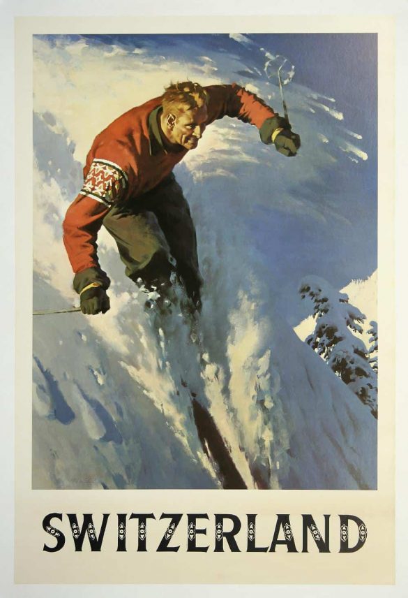Switzerland Skiing Vintage Winter Poster