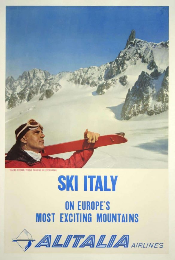 Alitalia Airlines - Ski Italy Vintage Winter Poster