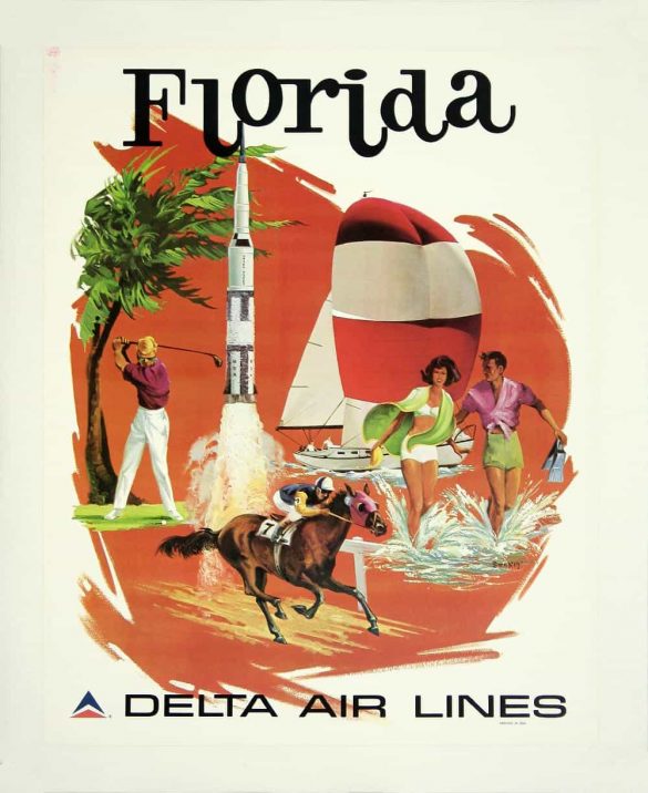 Delta Air Lines Florida Artwork Poster by Sweney, 1974