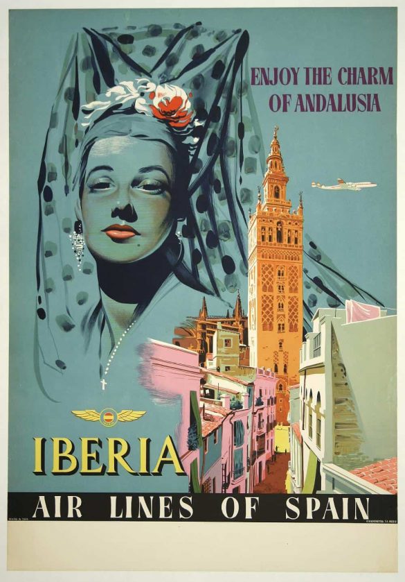Iberia Air Lines Enjoy The Charm of Andalusia Spain Vintage Poster