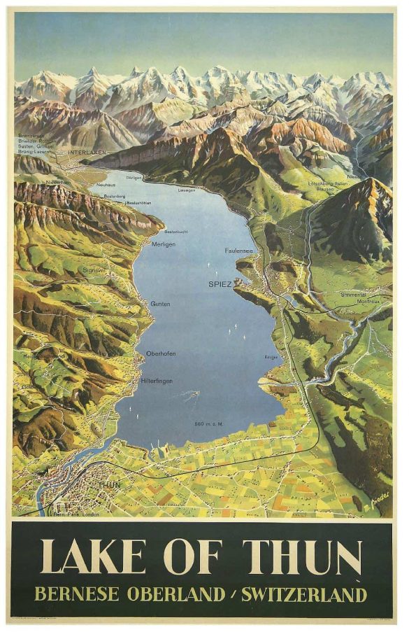 Vintage Swiss Poster: Lake of Thun, Switzerland