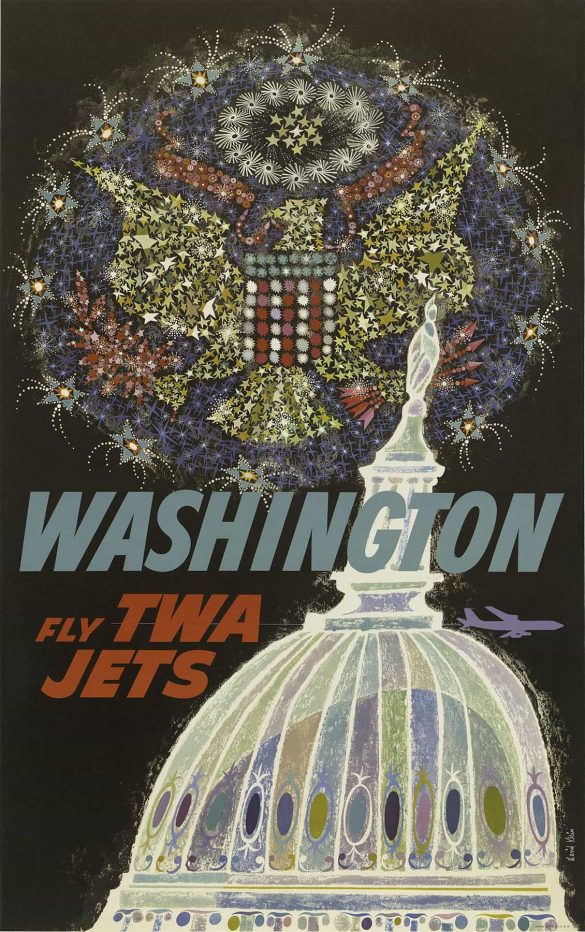 David Klein TWA Poster Art - Fly TWA Jets to Washington 1958