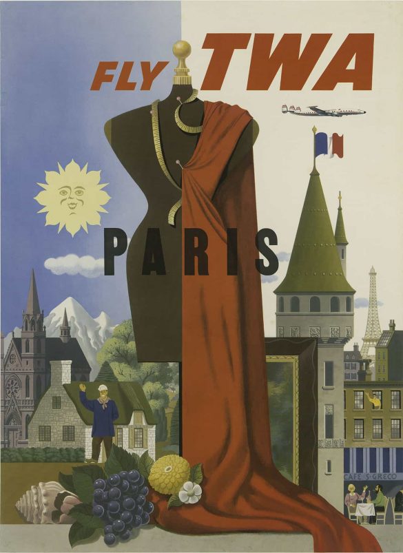 French Poster Art Fly TWA Paris by S Greco 1960