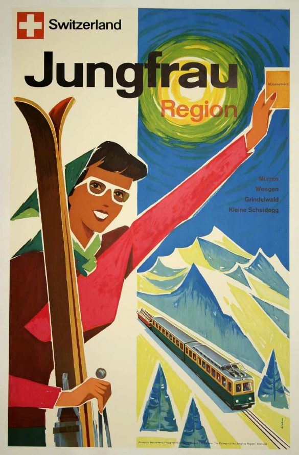 Jungfrau Region at Switzerland, Art Deco Travel Poster